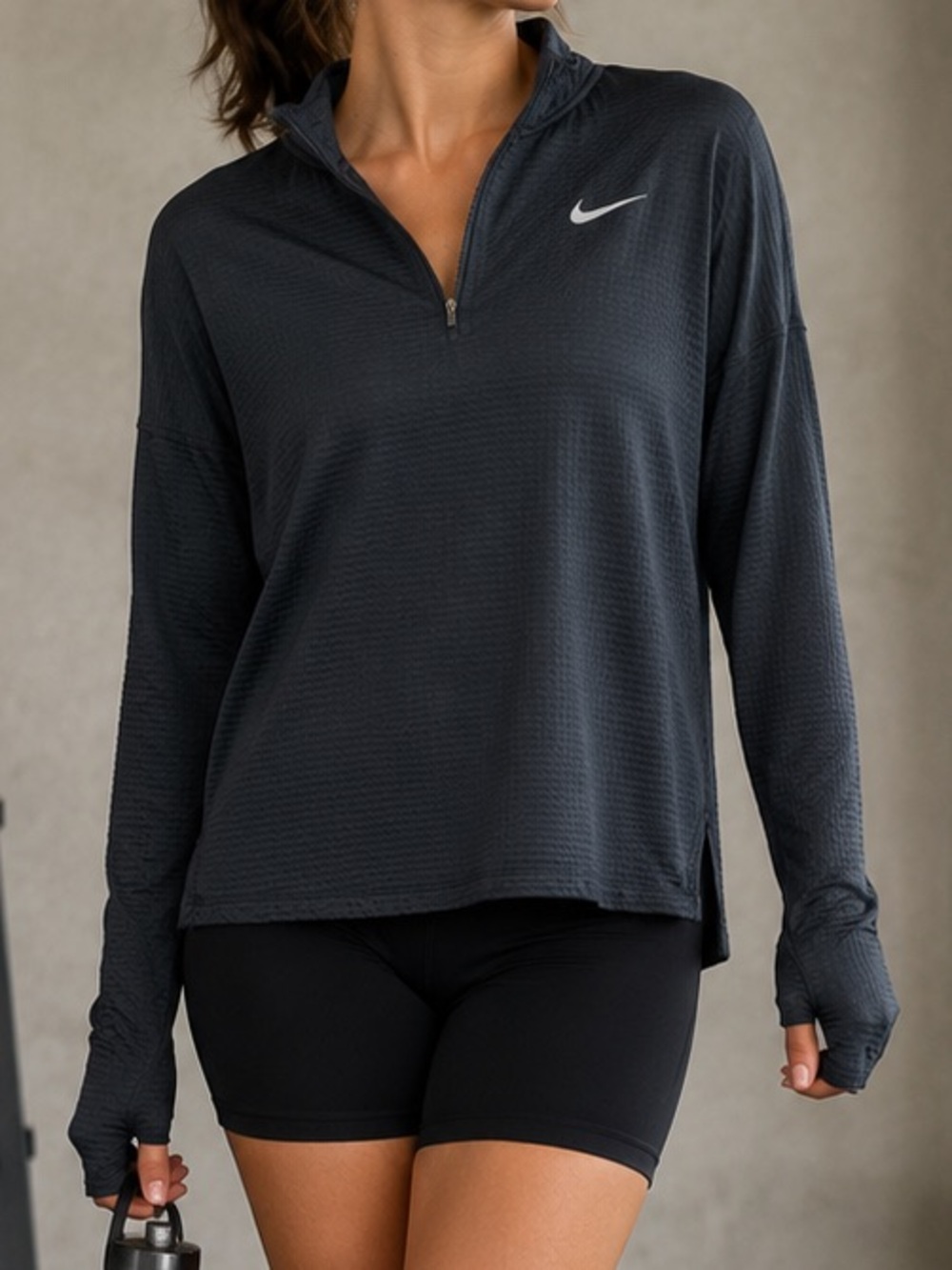 Nike Women's Black Quarter-Zip Thumbhole Pullover